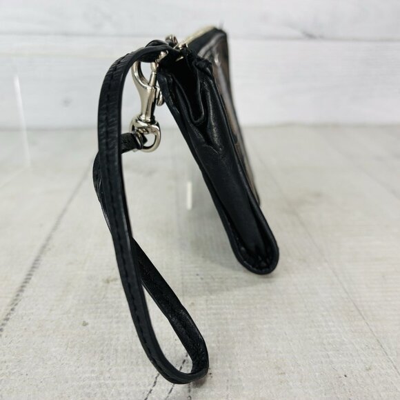 Coach Signature Jacquard Black Leather Trim 8"x4.5" Zip Pouch Wristlet Clutch - Picture 5 of 14